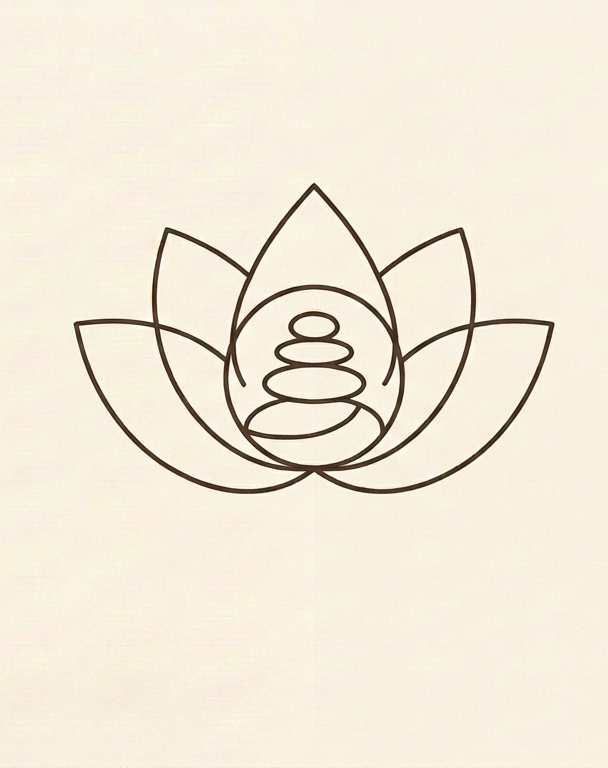 Lotus and stacked stones with text: Hľadanie vnútornej rovnováhy (Úzkosť a Stres); Searching for Inner Balance (Anxiety and Stress).